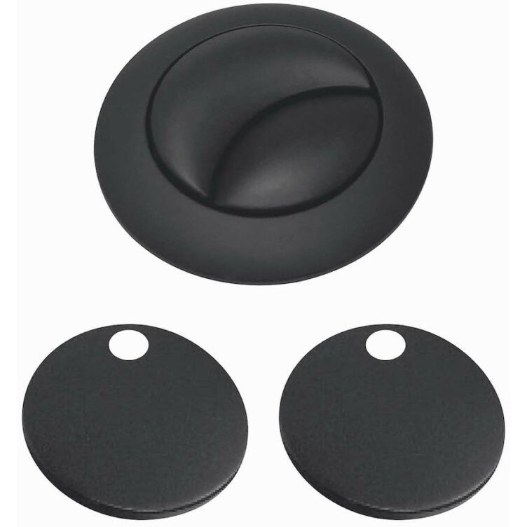 Lancia Matt Black Toilet Flush Button and Toilet Seat Hinge Covers