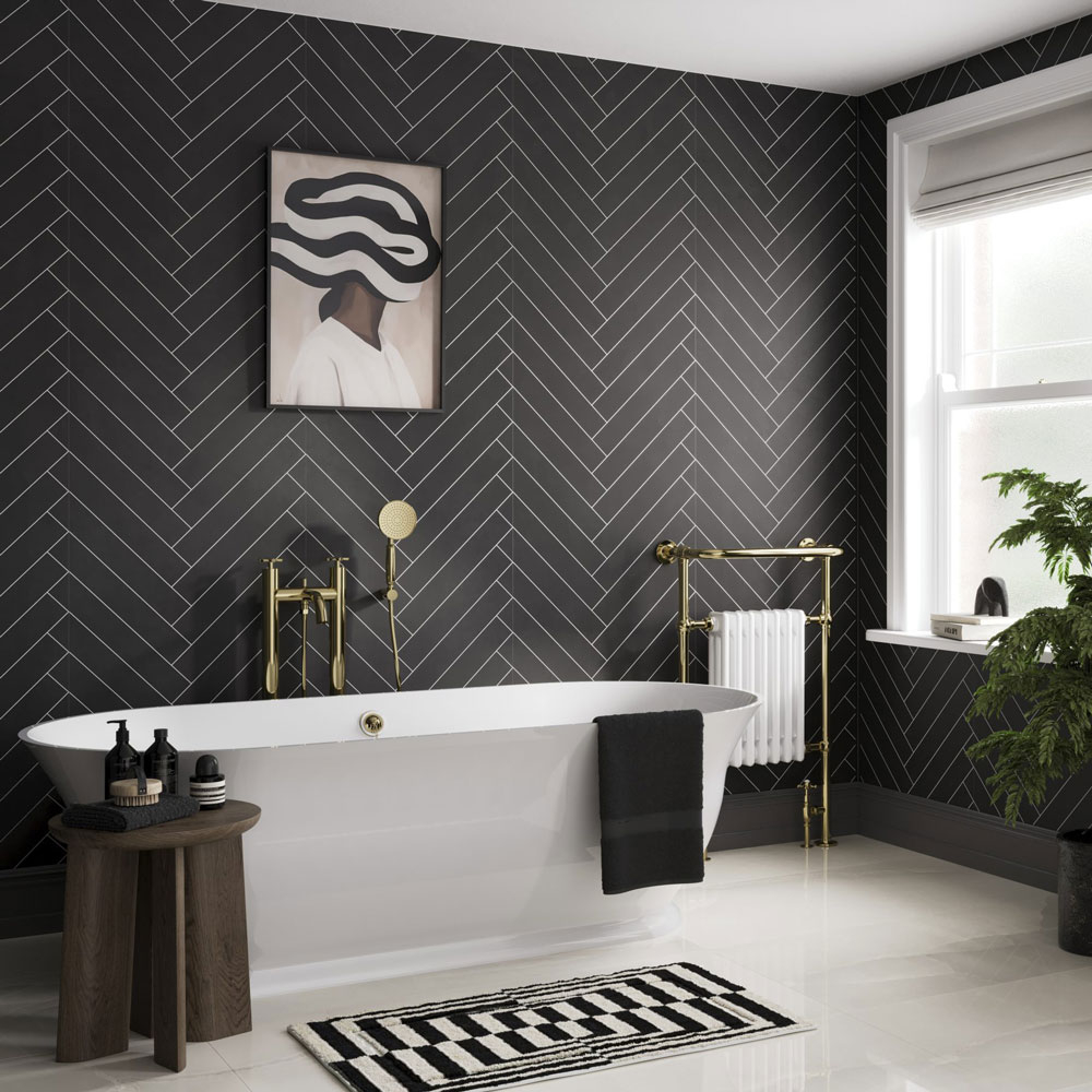 Black Velvet Herringbone Tile Showerwall Laminate Panels