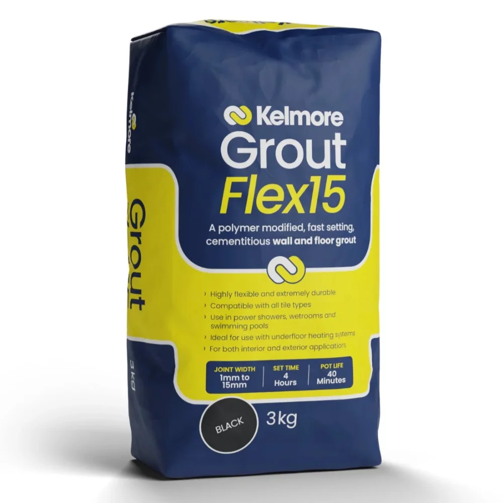 Kelmore Black Flex15 Tile Grout 3KG