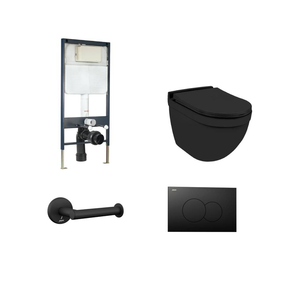 Jaquar Black Matt  Solo Wall Hung Toilet With Slim Cistern & Black Matt Accessories
