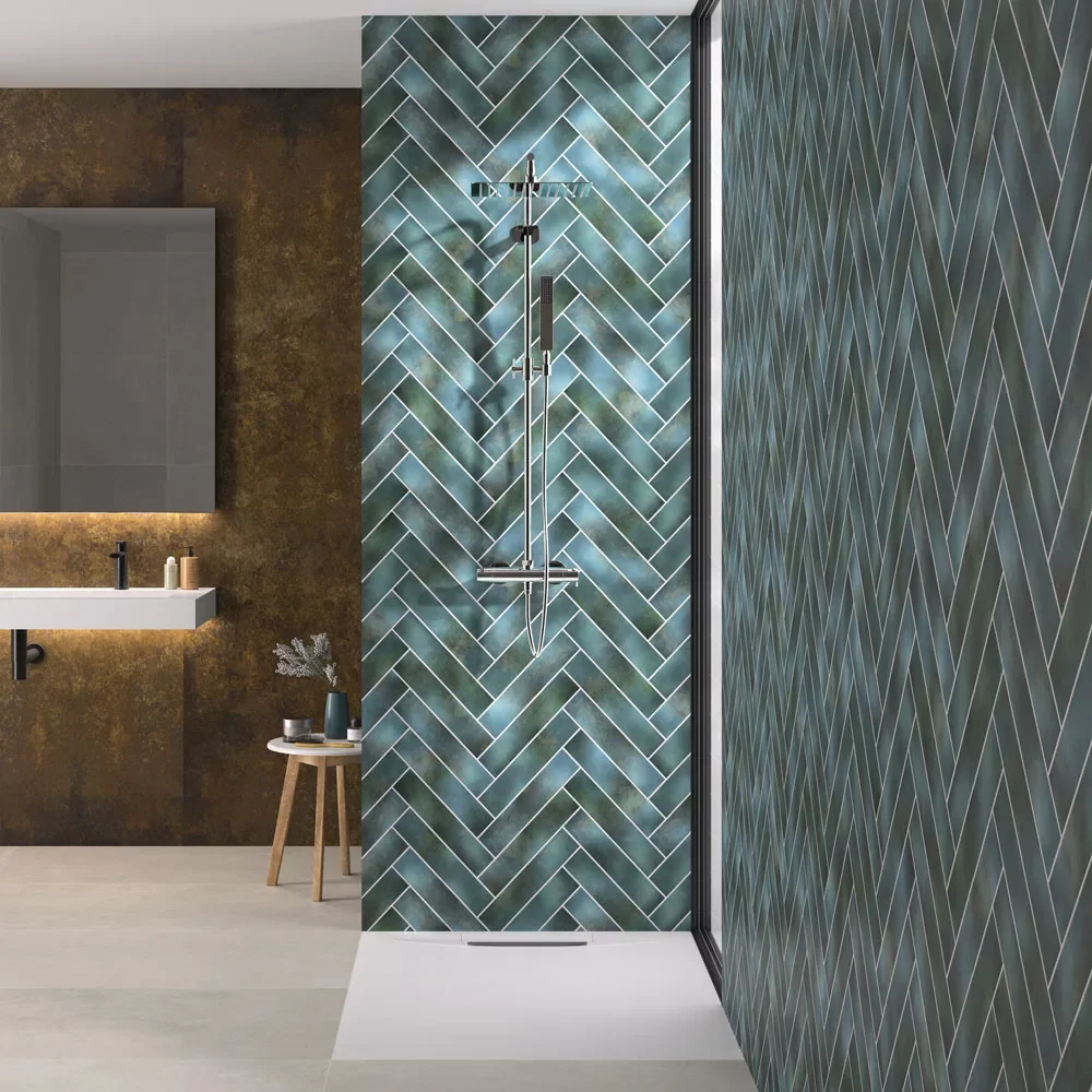 Kinewall Green Blue Herringbone Shower Panel 1000 x 2500mm