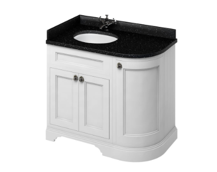 Burlington Matt White 2 Door Curved Vanity Unit with Minerva Worktop - 100cm Left Hand