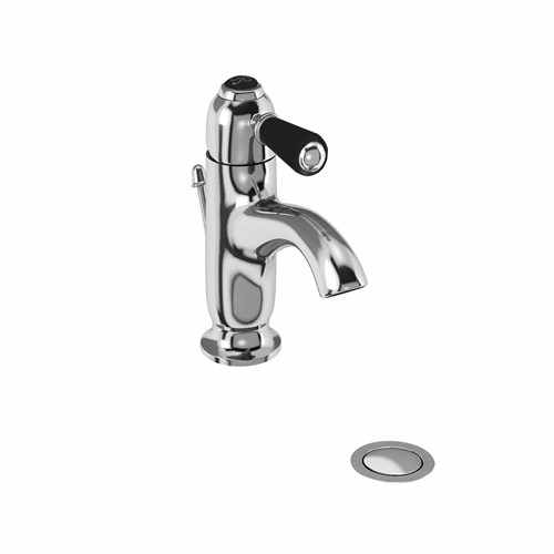 Burlington Chelsea Traditional Curved Monobloc Basin Tap with Pop Up Waste and Black Lever