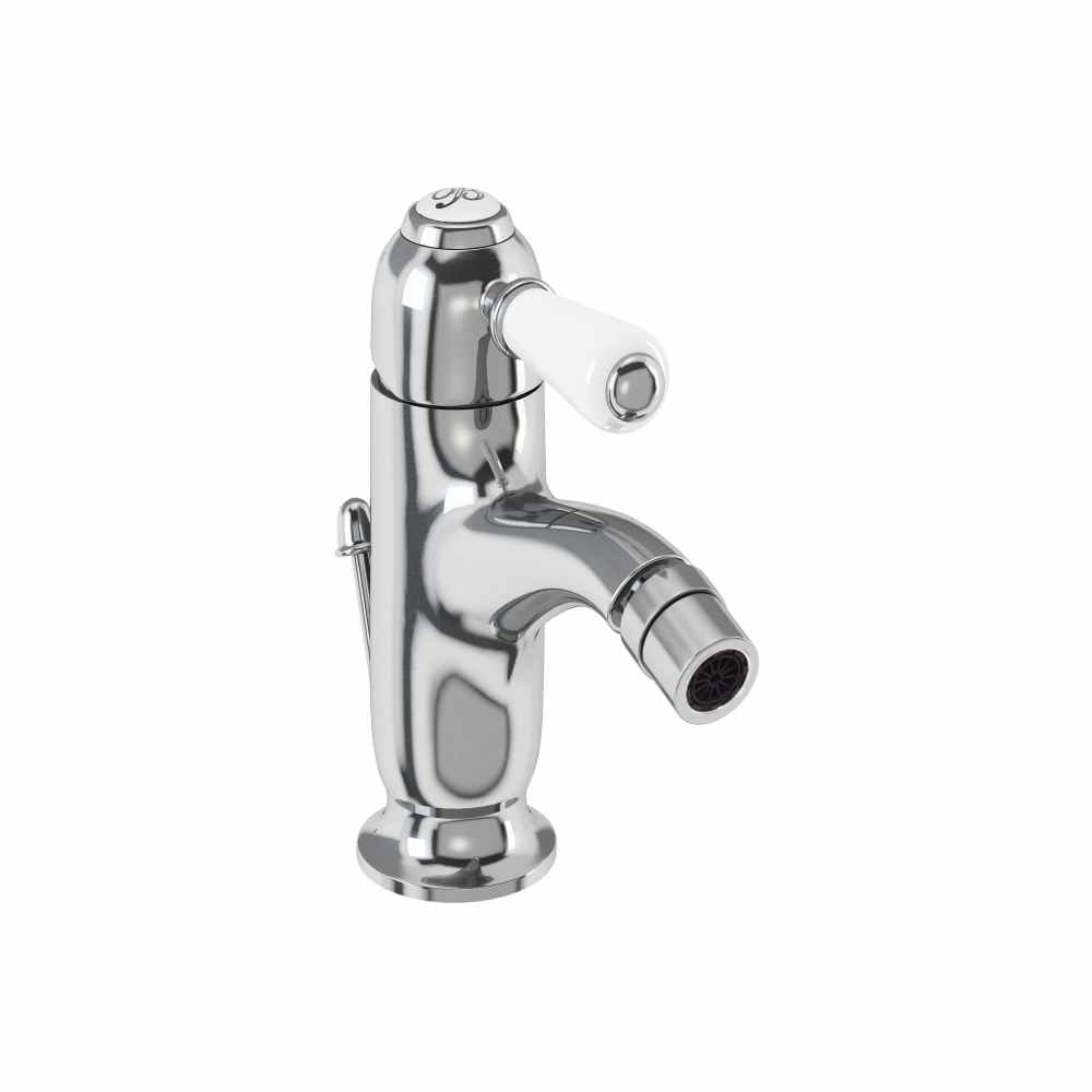 Burlington Chelsea Monobloc Bidet Mixer Tap with White Lever & Pop Up Waste - CH23
