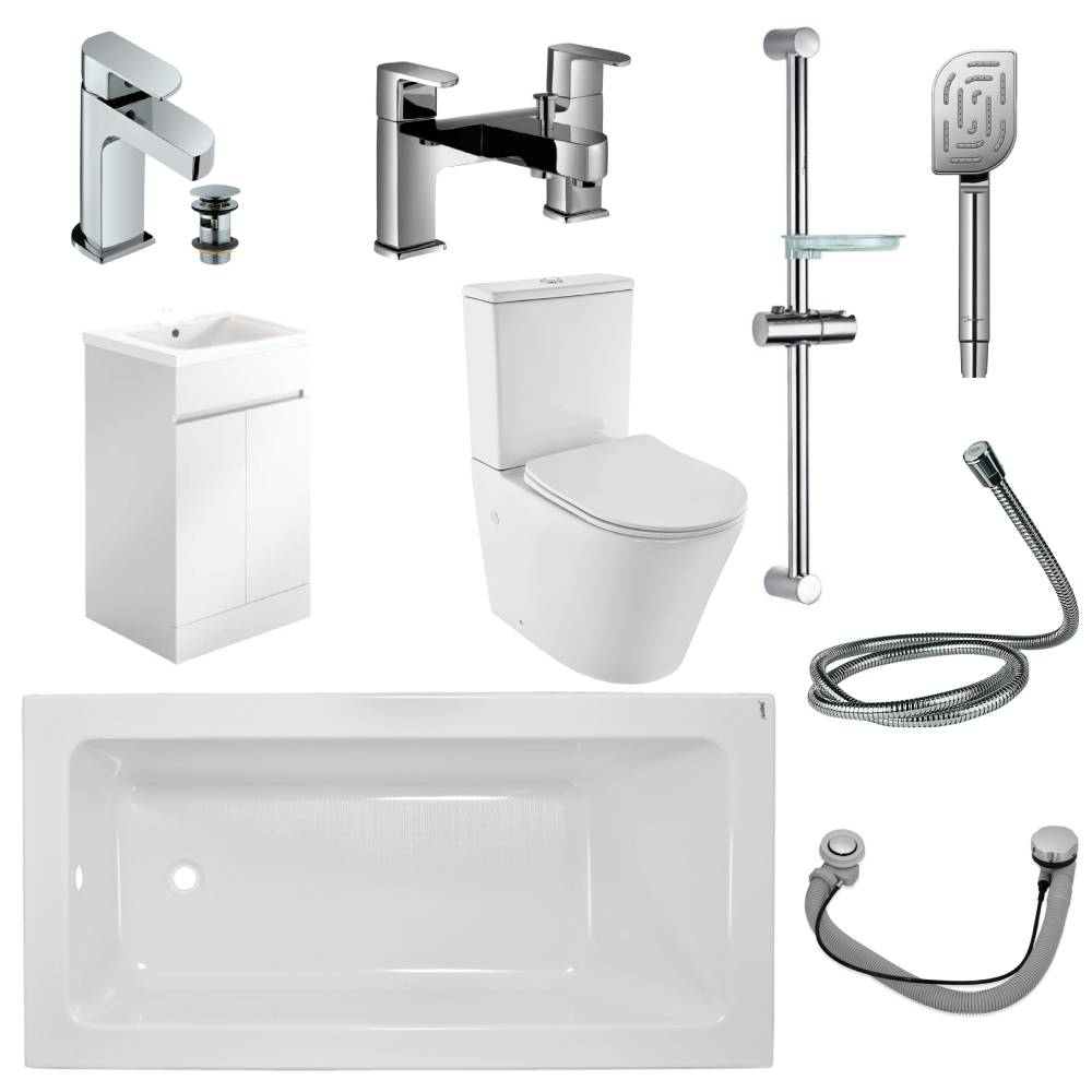 Jaquar Alive Complete Bathroom Suite In Chrome 1700mm Bath & Gloss White Vanity Unite