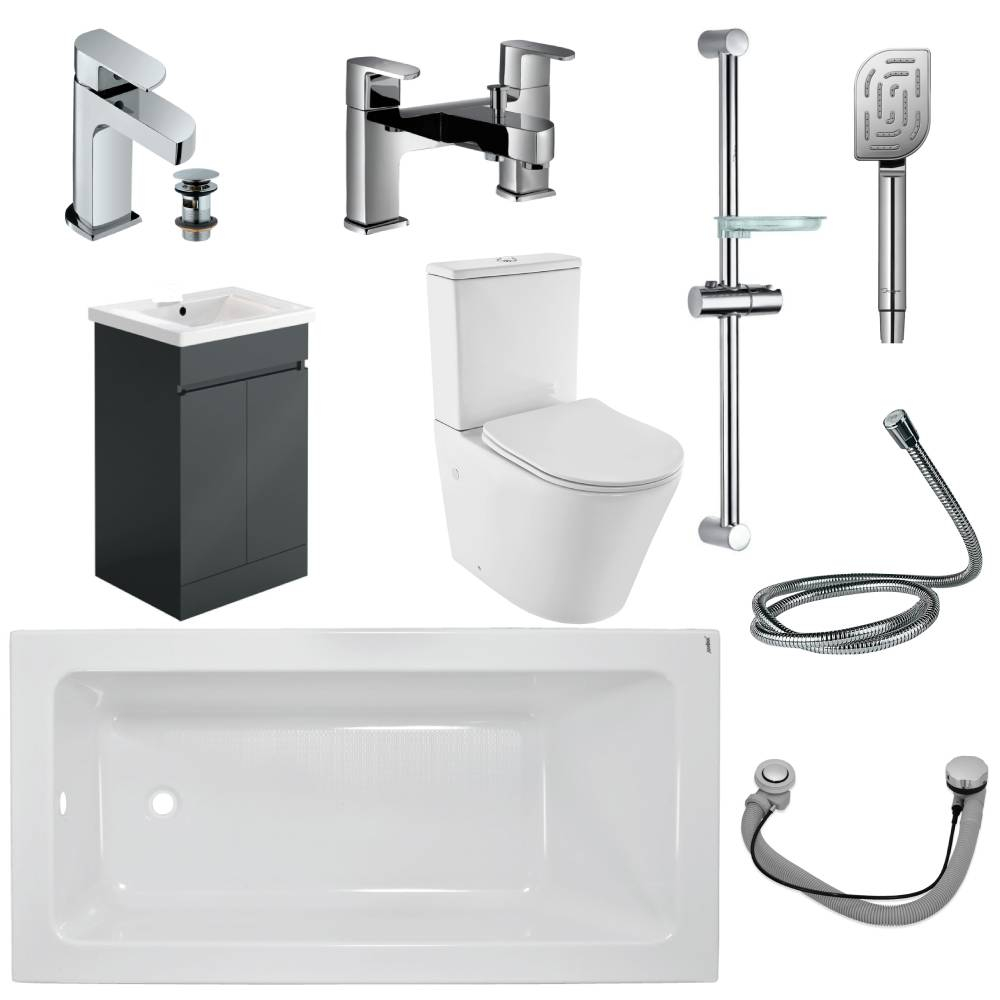 Jaquar Alive Complete Bathroom Suite In Chrome 1700mm Bath & Matt Anthracite Vanity Unit  