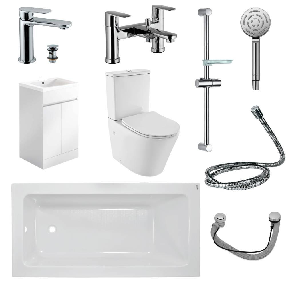Jaquar Opal Prime Full Bathroom suite In Chrome With 1700MM Bath & 500MM Gloss White Vanity Unit