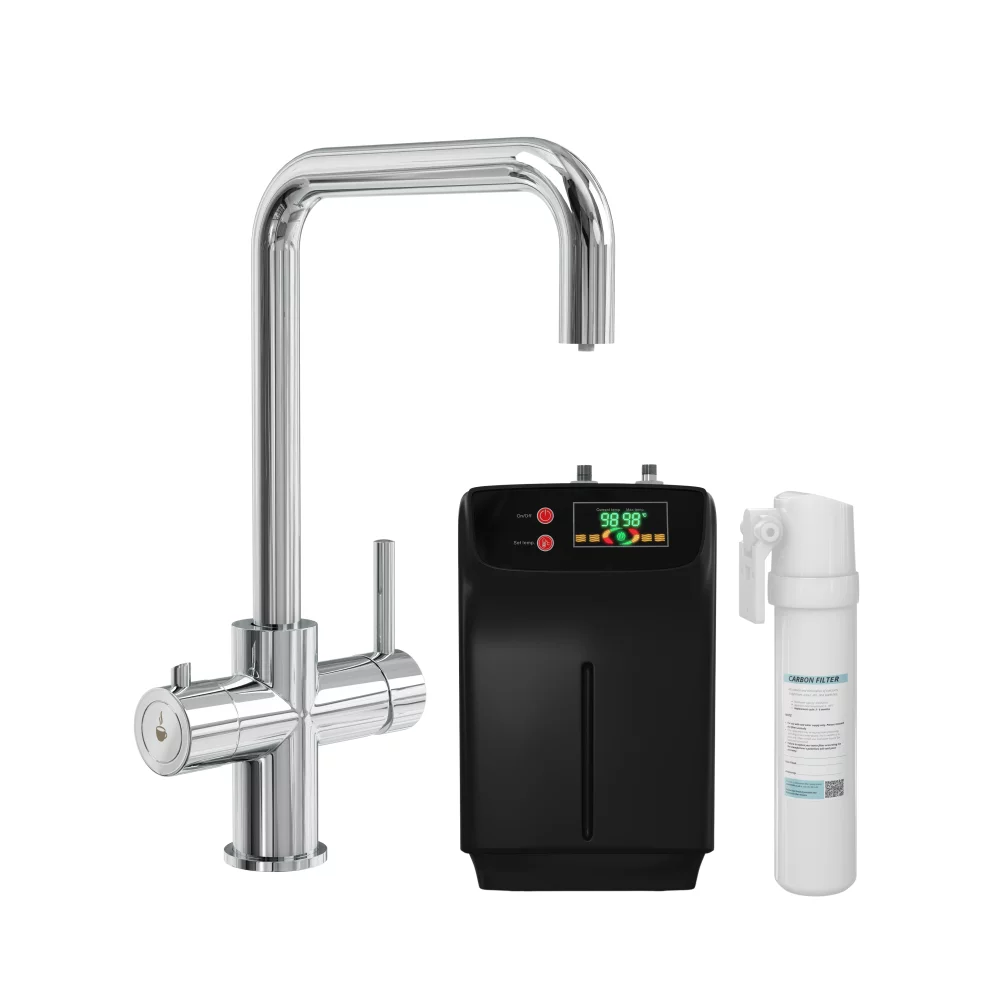 Caliente 3 in 1 Chrome Square Spout Boiling Water Tap Inc Filter & Boiler