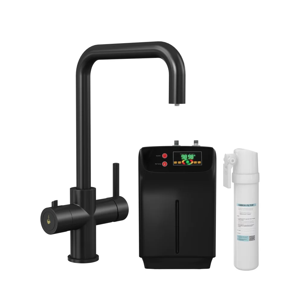 Caliente 3 in 1 Matt Black Square Spout Boiling Water Tap Inc Filter & Boiler