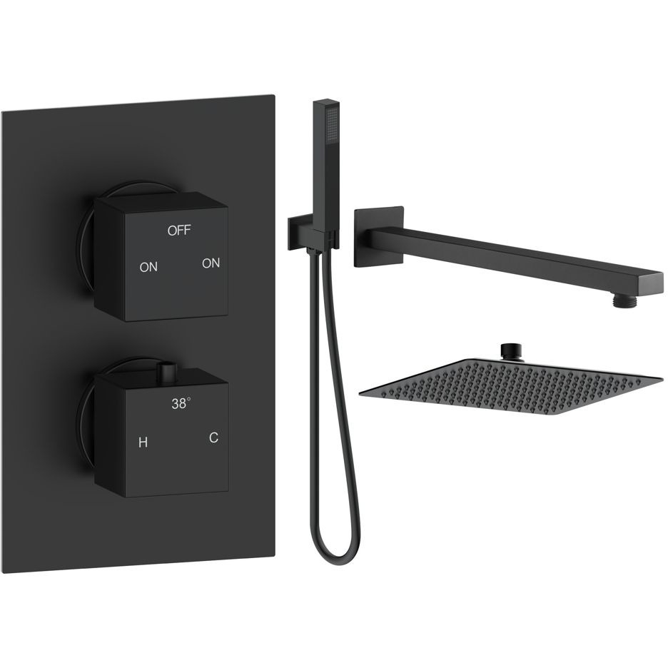 Challans Matt Black Dual Outlet Shower Valve with Rainfall Shower Head and Hand Set
