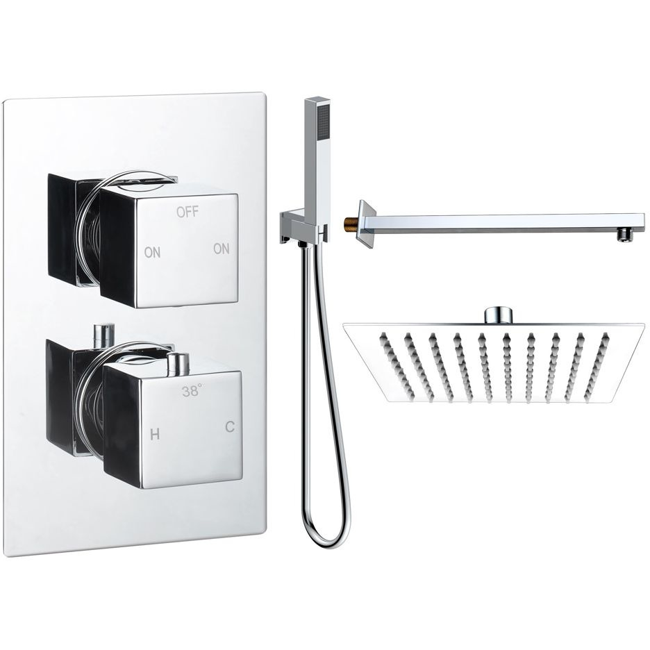 Challans Chrome Dual Outlet Shower Valve with Rainfall Shower Head and Hand Set