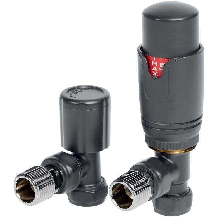 Corner Round Thermostatic Radiator Valves - Anthracite 