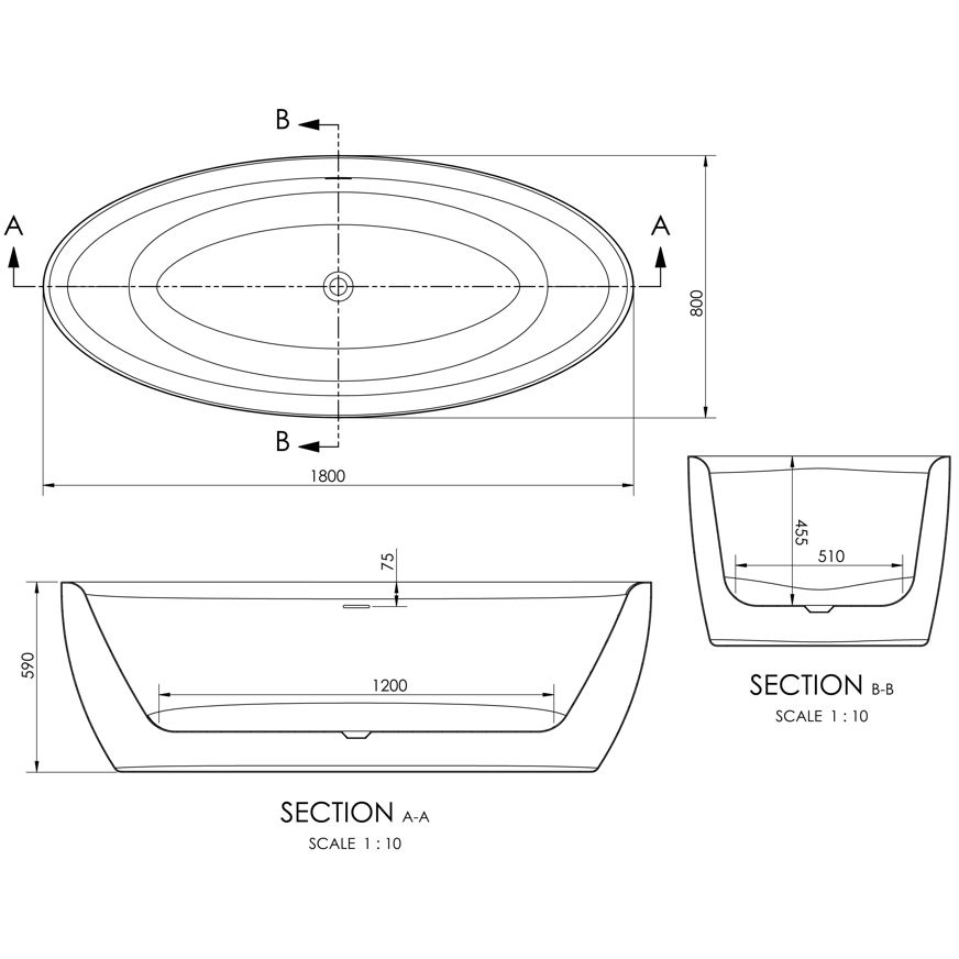 Crest 1800 x 800 x 580mm Freestanding Bath