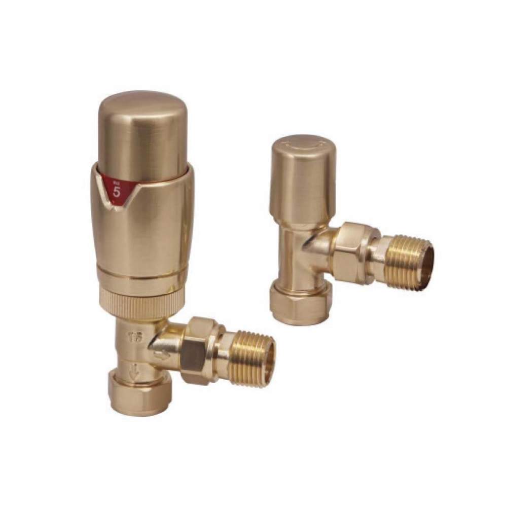 Scudo Brushed Brass Angled TRV Radiator Valves Twin Pack