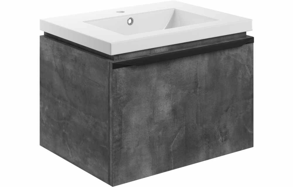 Framework 600mm Wall Hung Basin Vanity Unit Inc. Basin - Grey Metal