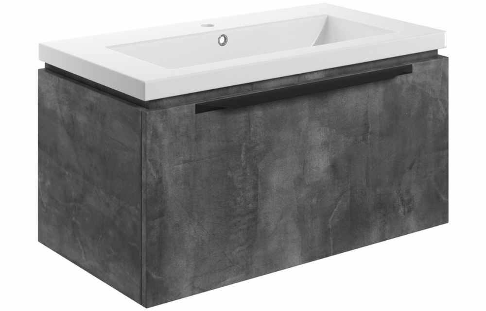 Framework 800mm Wall Hung Basin Vanity Unit Inc. Basin - Grey Metal