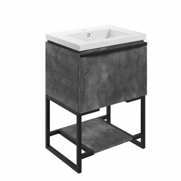 Framework 600mm Floor Standing Basin Vanity Unit Inc. Basin - Grey Metal