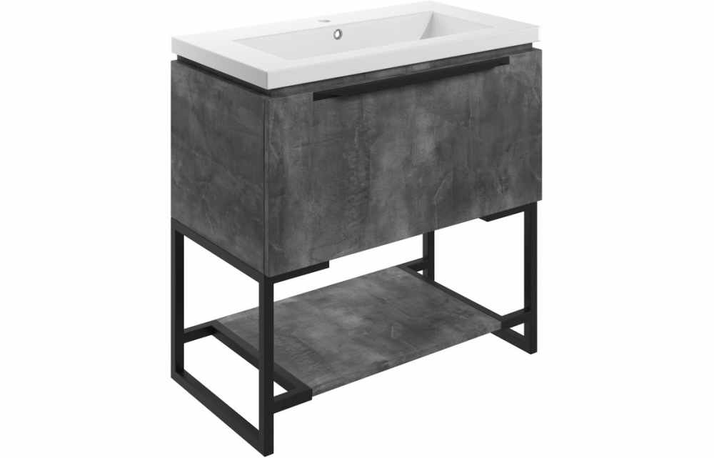 Framework 800mm Floor Standing Basin Vanity Unit Inc. Basin - Grey Metal