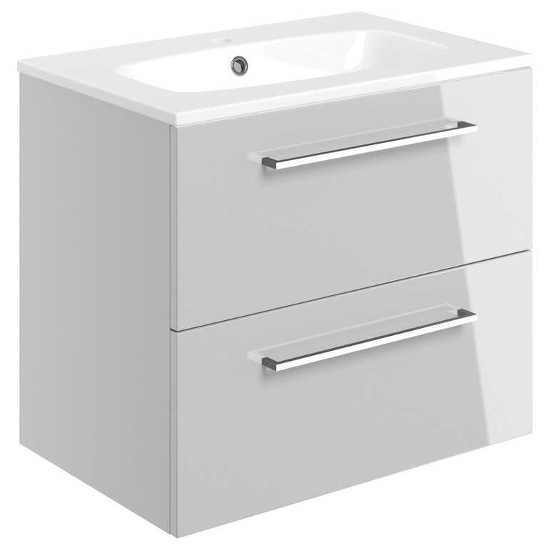 Volta 610mm Wall Hung 2 Drawer Unit Inc Basin - Grey Gloss - Bathrooms To Love