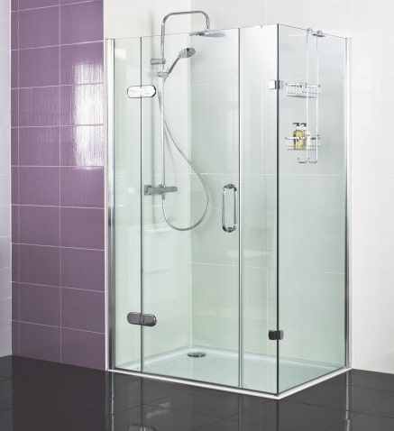 Decem Hinged Door Shower Enclosure 1600 x 800mm with Two In-line Panels and Side Panel for Corner Fitting by Roman Showers