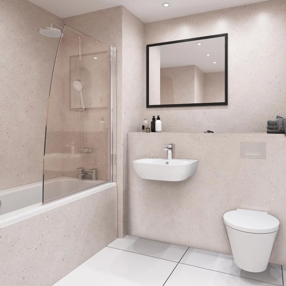 Nuance Doux Lime Quartz Eggshell Waterproof Shower Panel by Bushboard