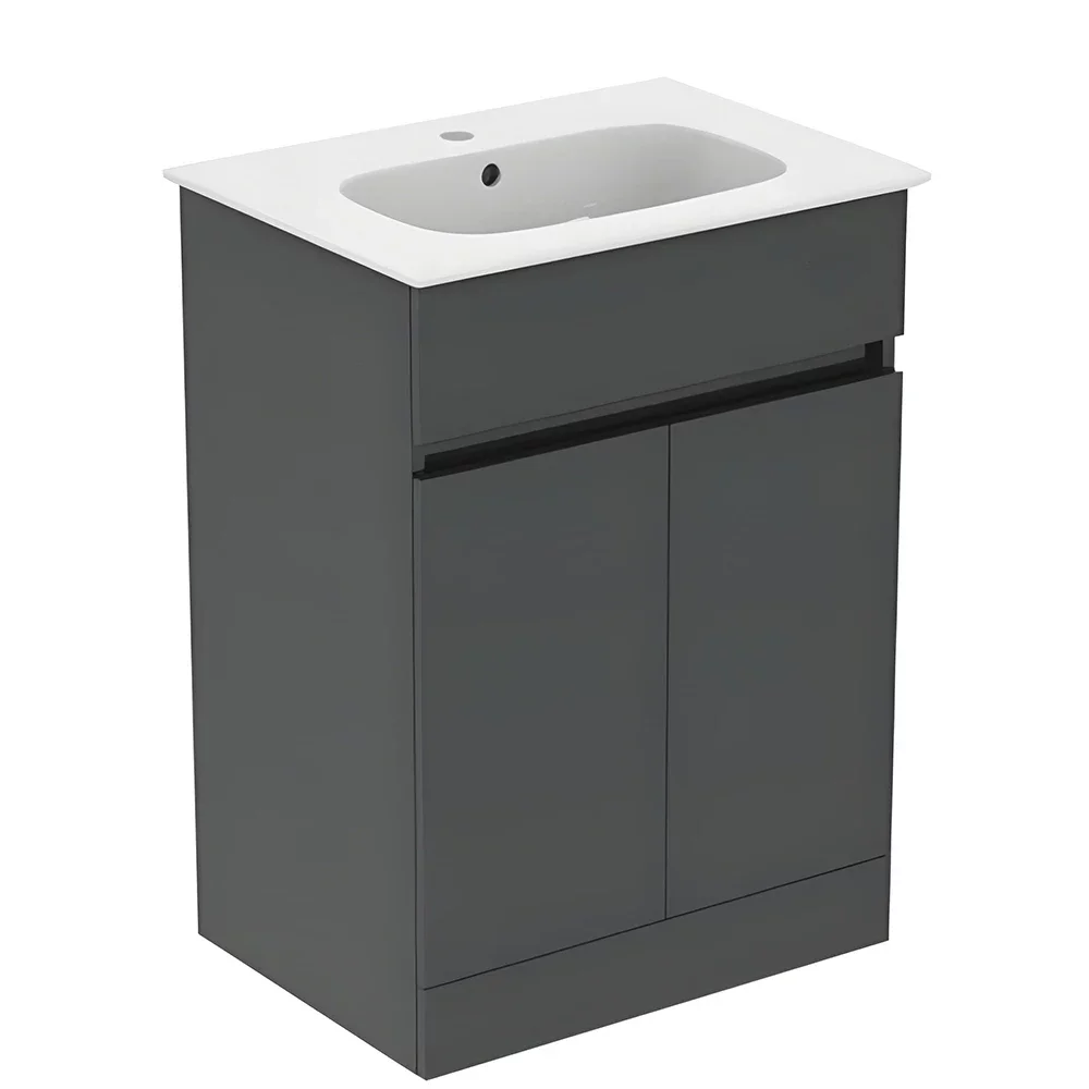 Ideal Standard Eurovit+ 600mm Mid Grey Freestanding 2 Door Unit and Basin