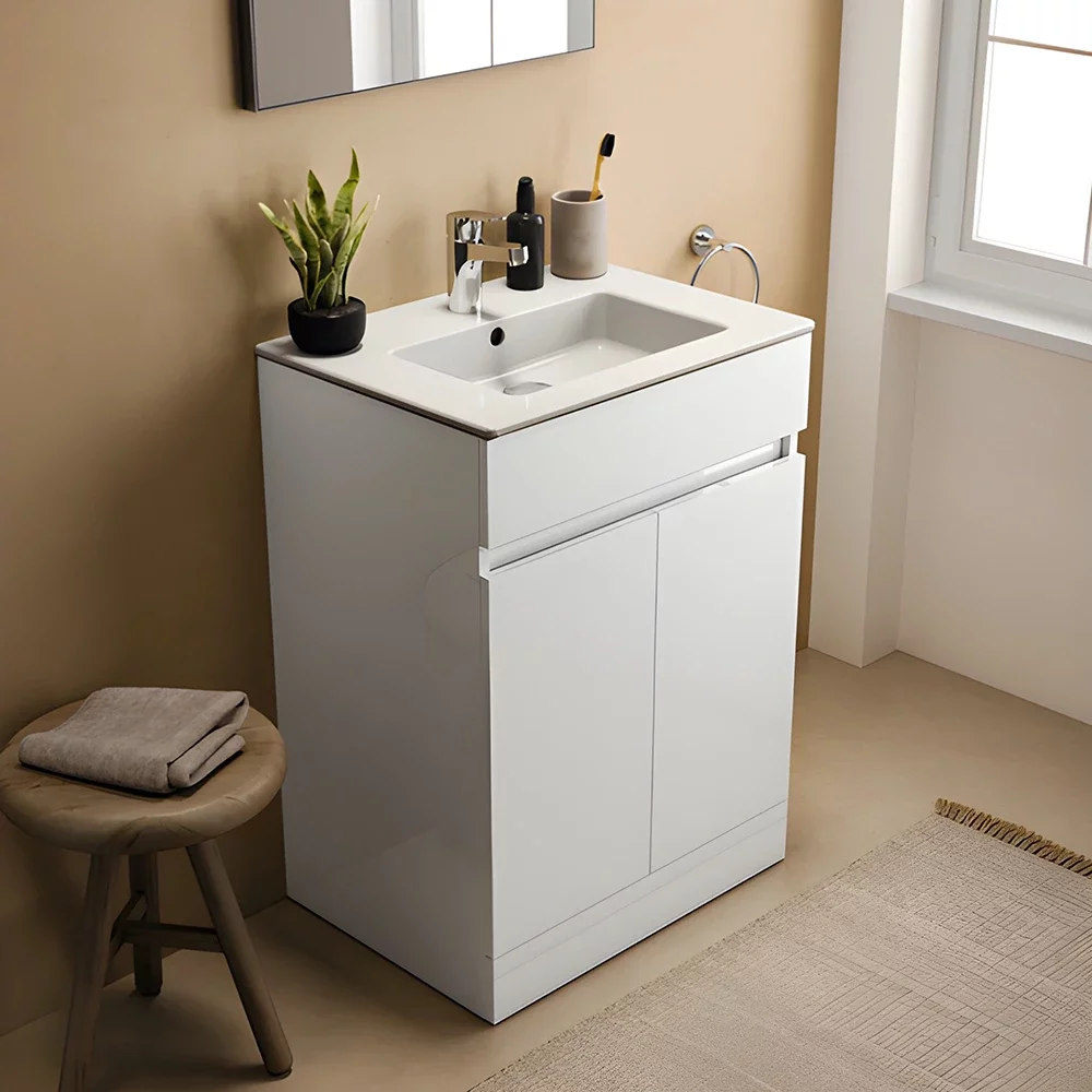 Ideal Standard Eurovit+ 600mm Gloss White Freestanding 2 Door Unit and Basin