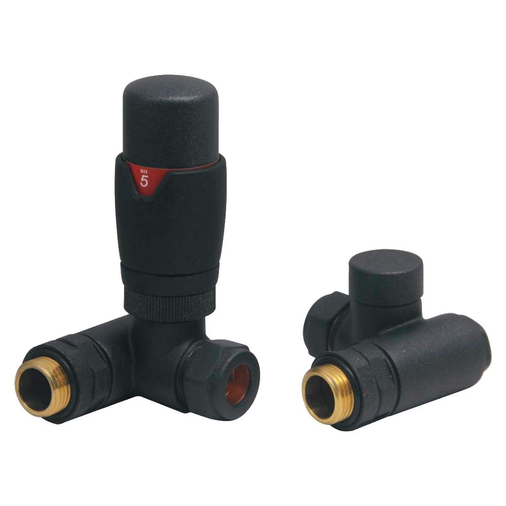 DQ Essential TRV Corner Dual Fuel Black Radiator Valves