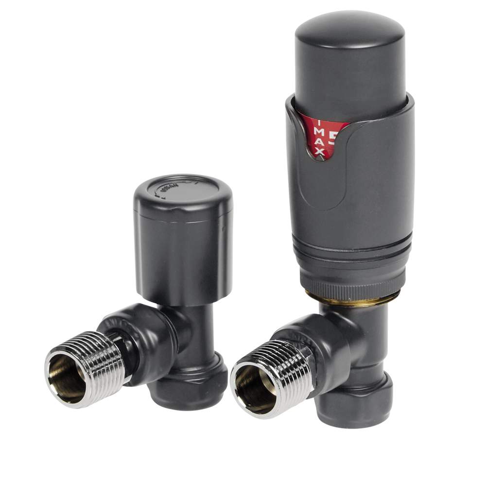 DQ Essential TRV Angled Anthracite Radiator Valves