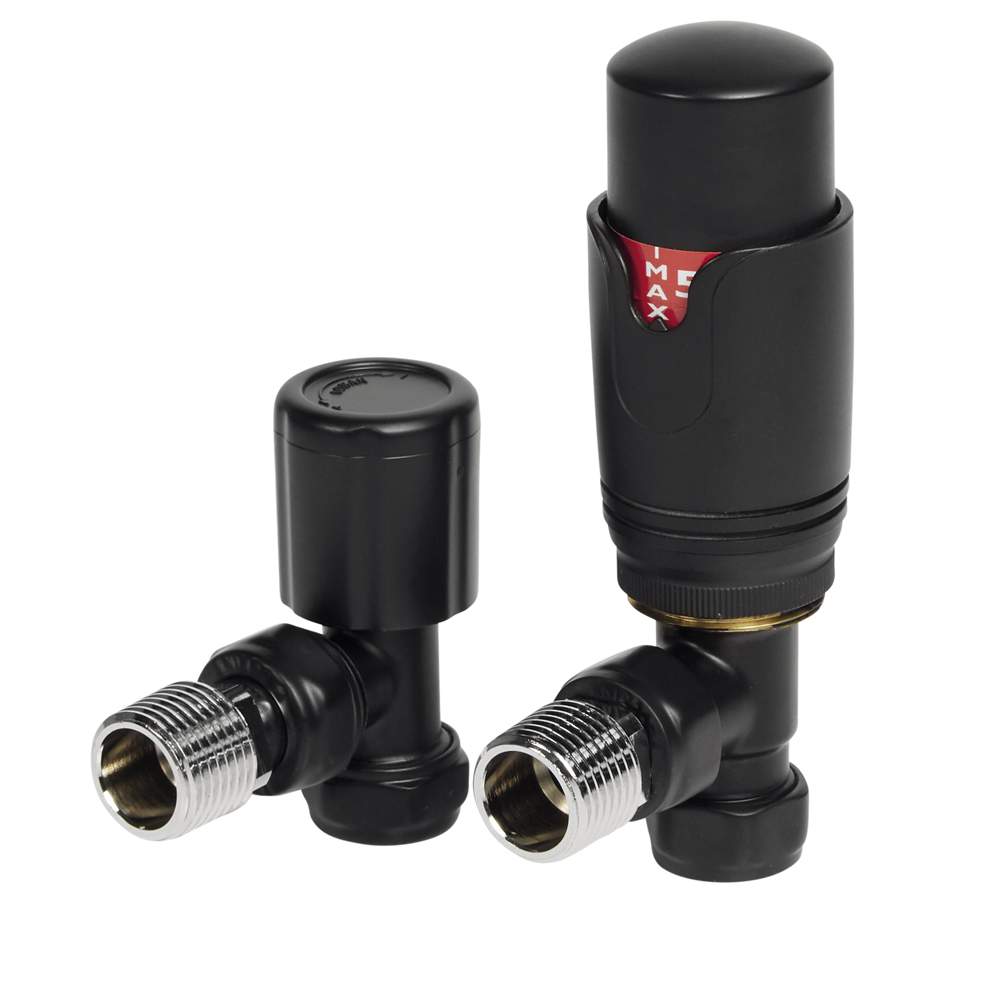 DQ Essential TRV Angled Black Radiator Valves