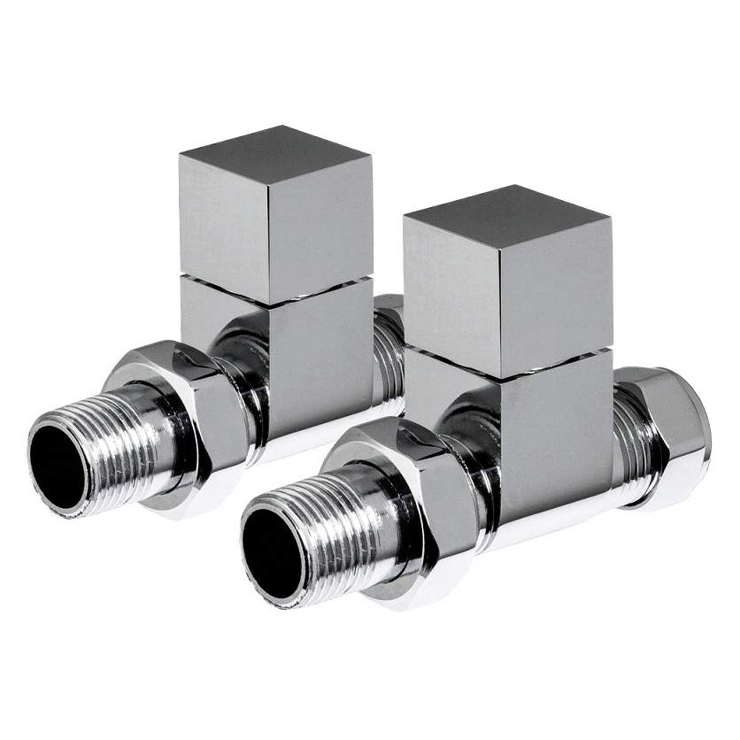 DQ Essential Manual Square Straight Chrome Radiator Valves