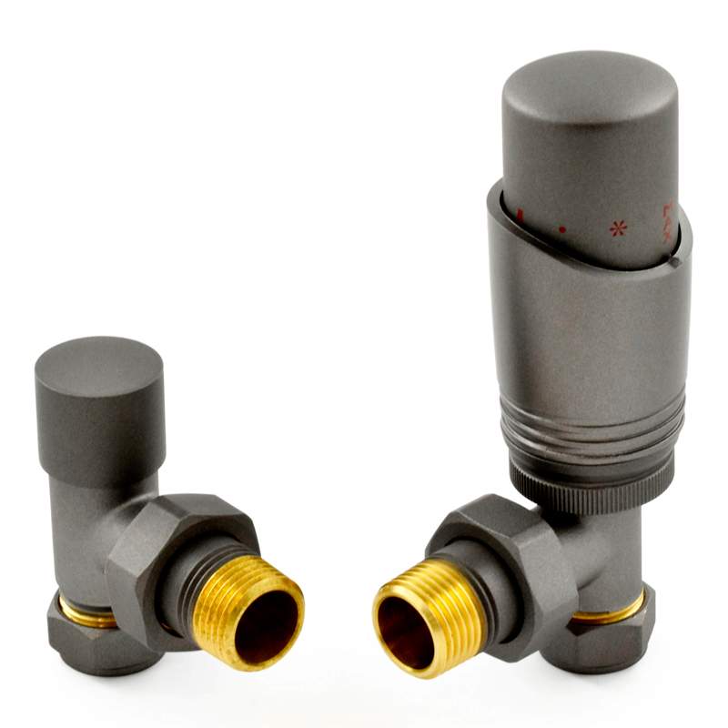 DQ Estilo TRV Angled in Matt Metallic Grey Radiator Valves