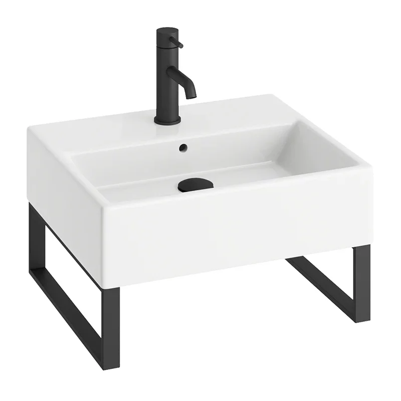 Abacus Concept Pure Basin 500 x 420mm 1 Tap Hole With Matt Black Towel Hangers