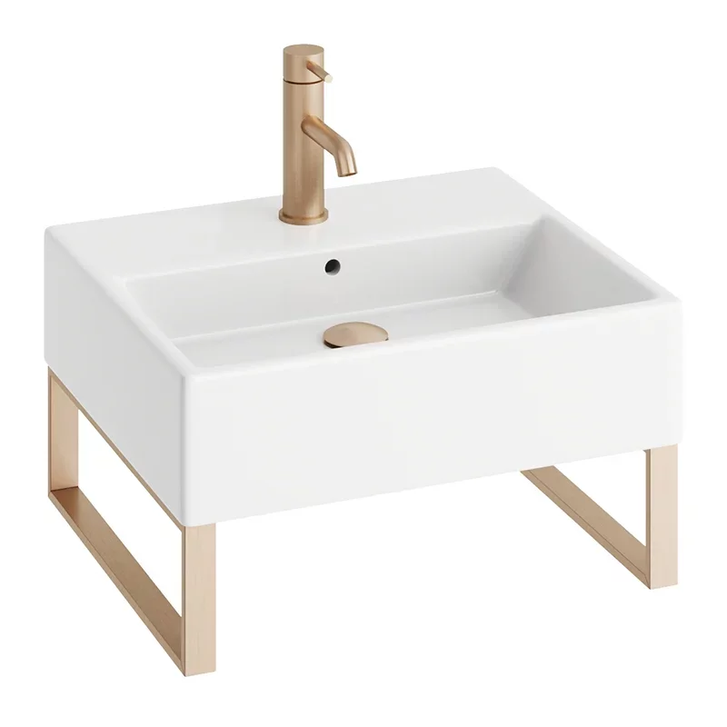 Abacus Concept Pure Basin 500 x 420mm 1 Tap Hole With Brushed Brass Towel Hangers