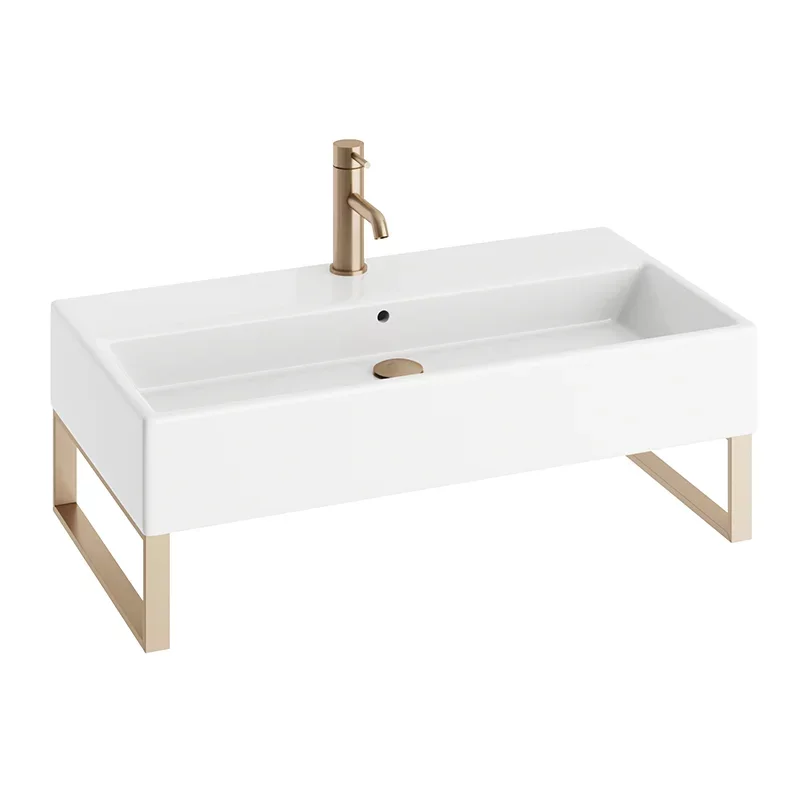 Abacus Concept Pure Basin 800 x 420mm 1 Tap Hole With Brushed Brass Towel Hangers