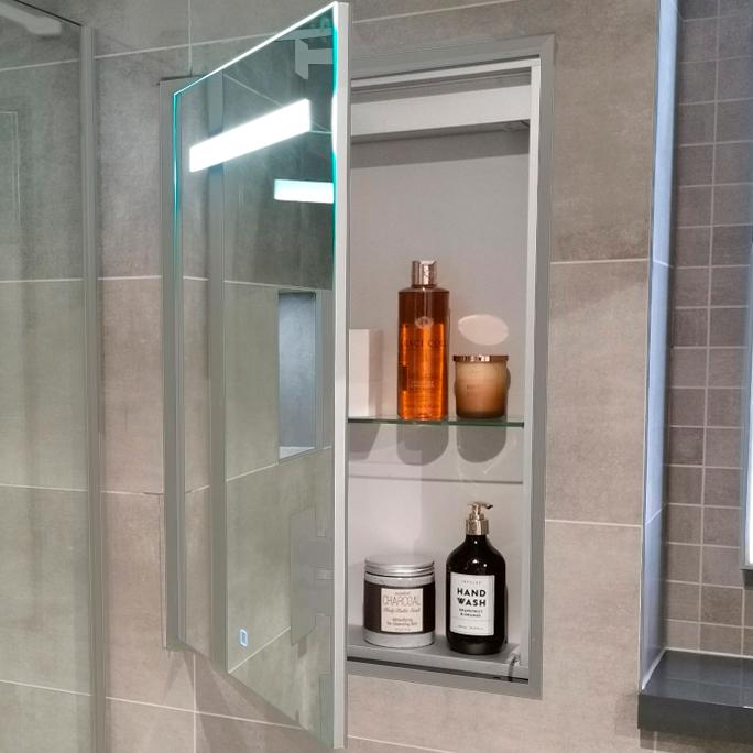 Abacus Recessed Bathroom with Mirror and Shelves With Silver