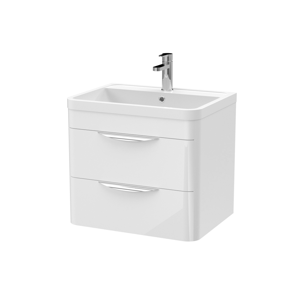 Nuie Parade 600mm Gloss White Wall Hung 2 Drawer Vanity Unit with Ceramic Basin