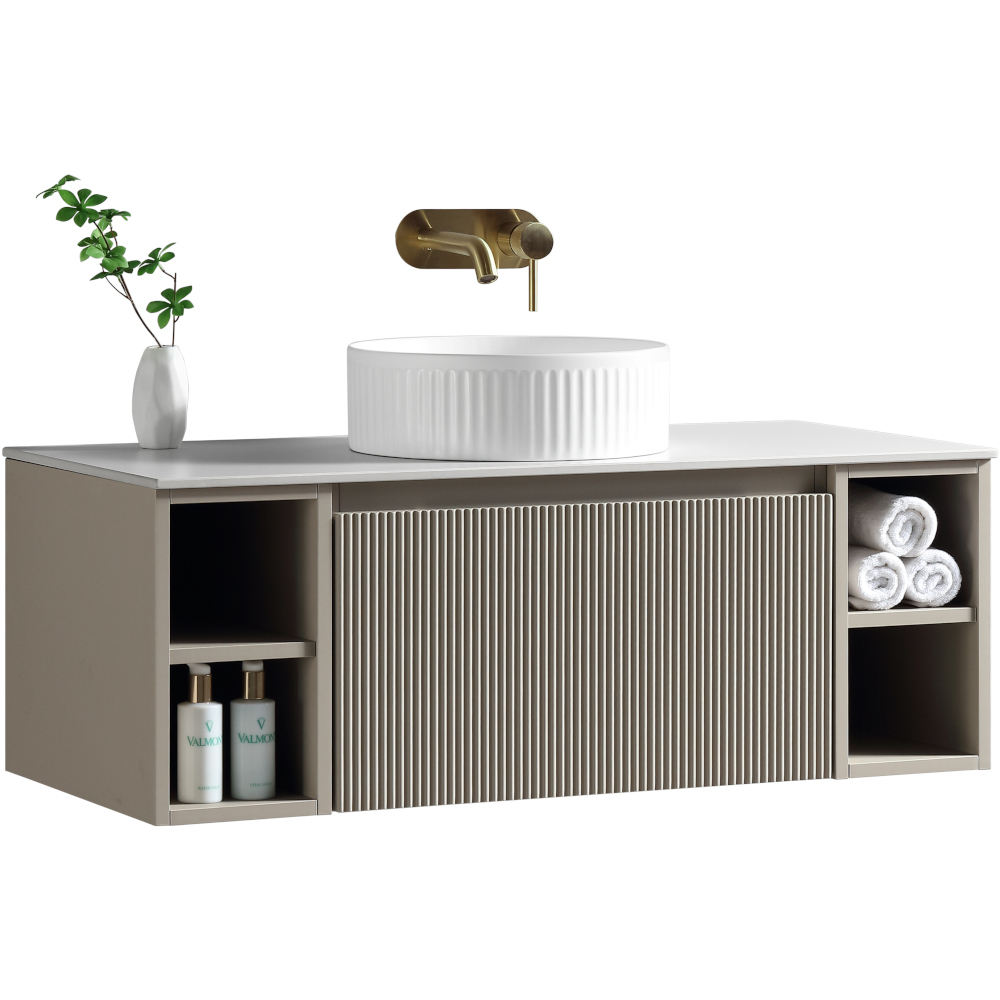 Flauto Soft Coffee Fluted 1000mm Wall Hung Vanity Unit & Countertop