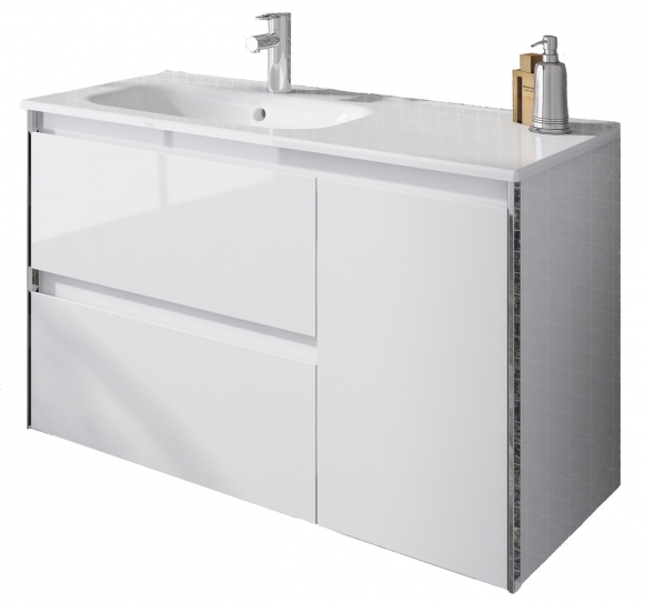 Royo Valencia 900mm 2 Drawer, 1 Door Wall Unit and Ceramic Basin in Gloss White