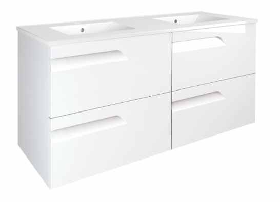 Royo Vitale 1200mm 4 Drawer Wall Unit & Double Square Ceramic Basin in Gloss White