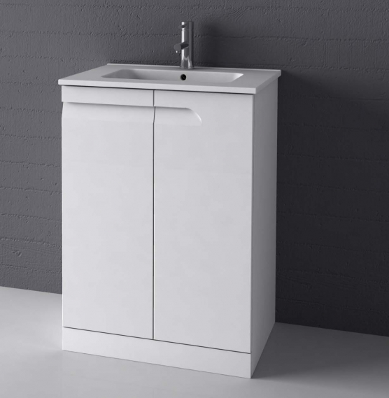 Royo Vitale 600mm Floor Standing Unit and Square Ceramic Basin in Gloss White