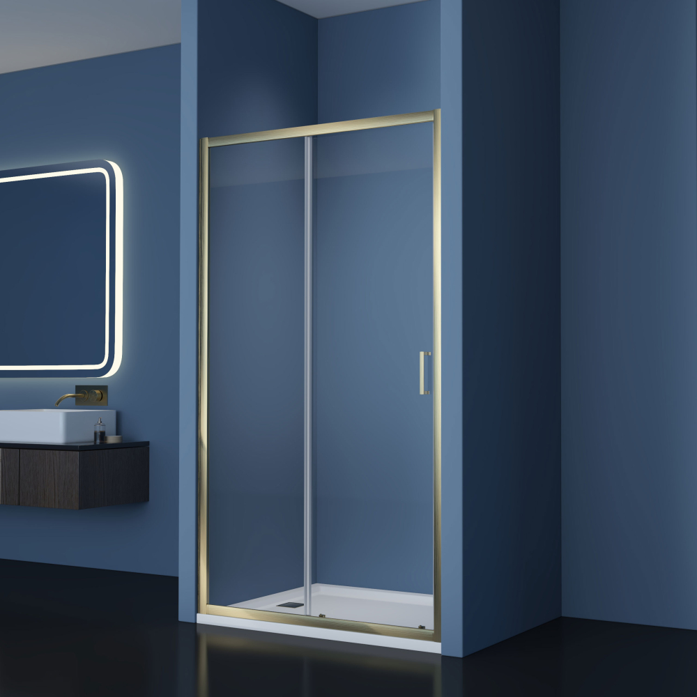 Gio Brushed Brass 1000mm Sliding Shower Door