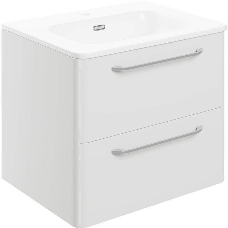 Gressingham 610mm 2 Drawer Wall Unit & Basin - White Gloss