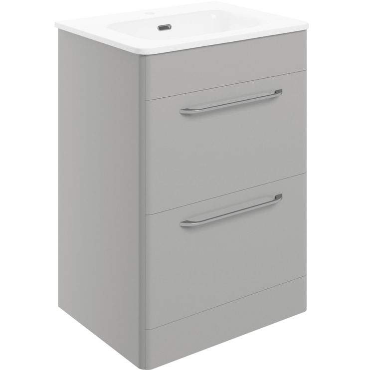 Gressingham 610mm 2 Drawer Floor Unit & Basin - Grey Gloss