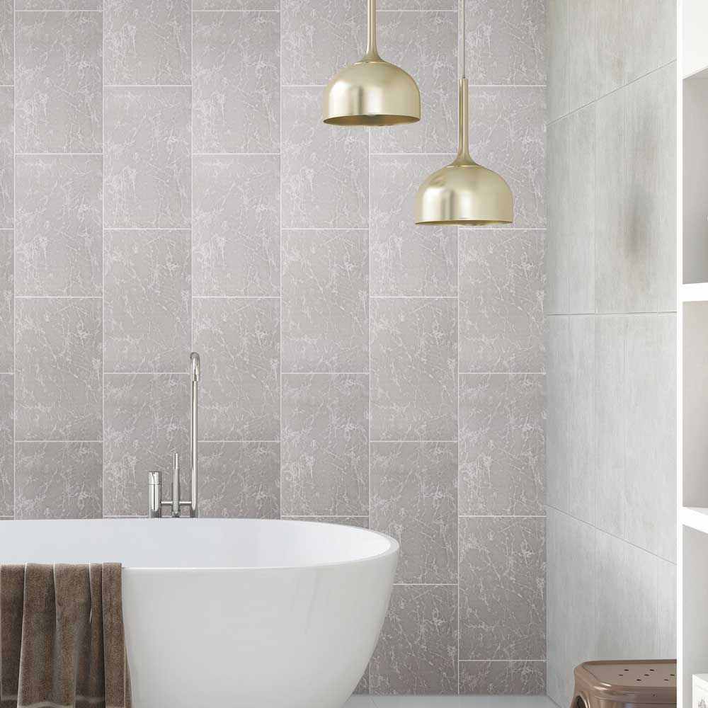 Neptune 250 - Grey Grout Line Tile - Tile Effect PVC Plastic Wall & Ceiling Cladding - 2.7m - 4 Pack