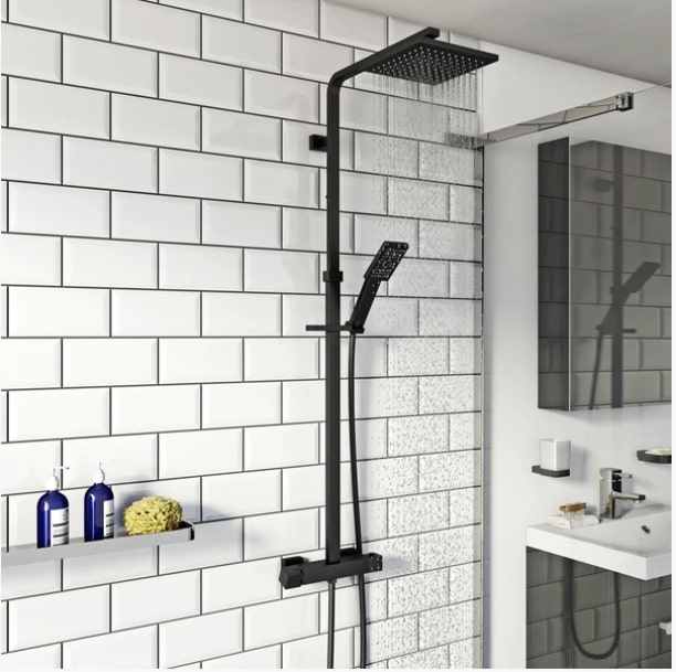 Lunar Black Square Thermostatic Dual Shower Head - Scudo