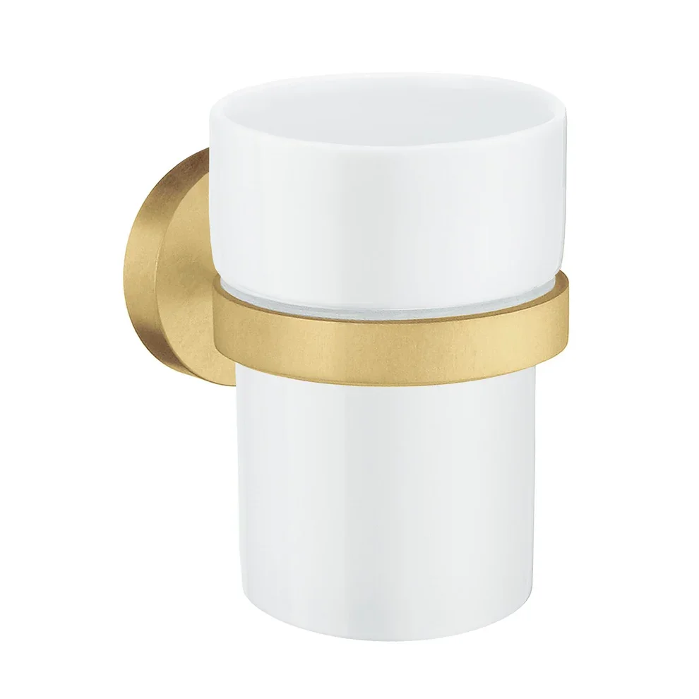Smedbo Home Porcelain Tumbler with Brushed Brass Holder