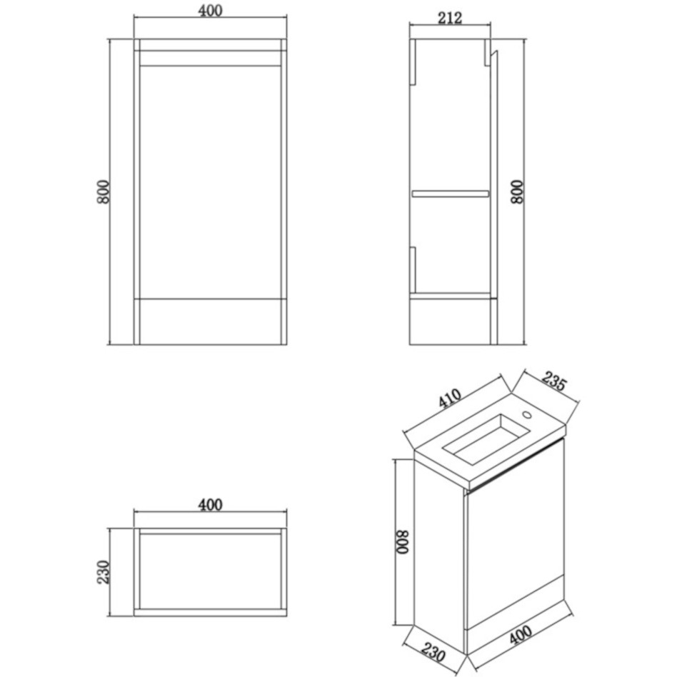 Halite 400mm Matt Grey Waterproof Vanity Unit with Basin