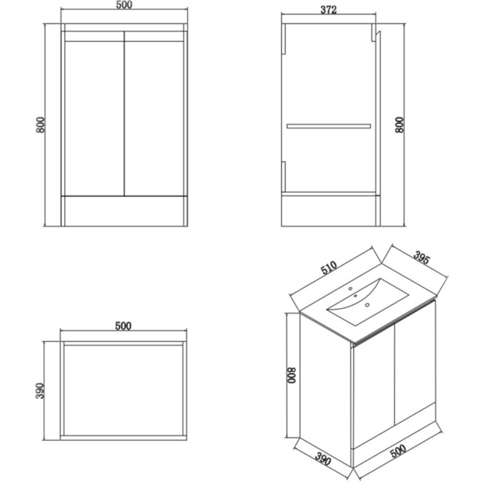 Halite 500mm Matt Grey Waterproof Vanity Unit with Basin