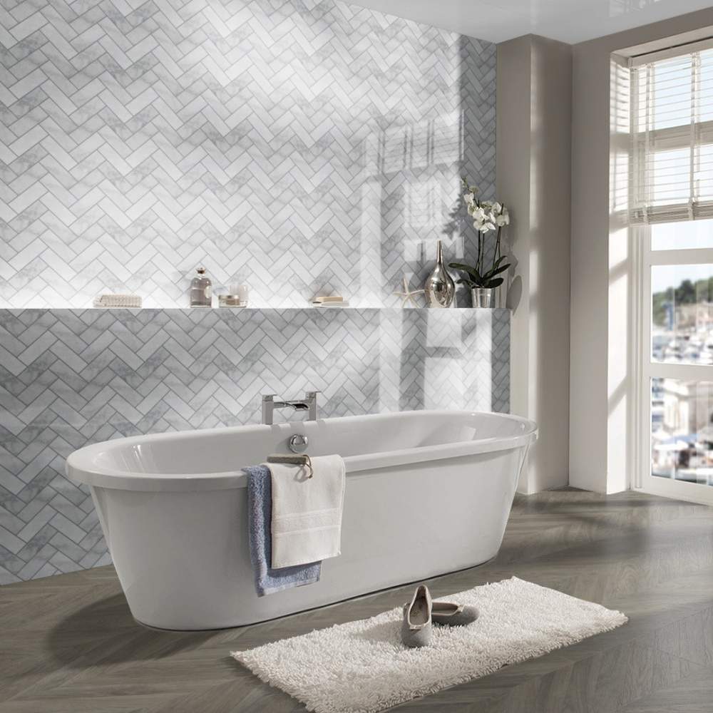 Marble Herringbone Showerwall Acrylic Wall Panels